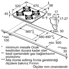 EO7C9PO12O iQ100 Gazlı Ocak 67 cm Sert cam